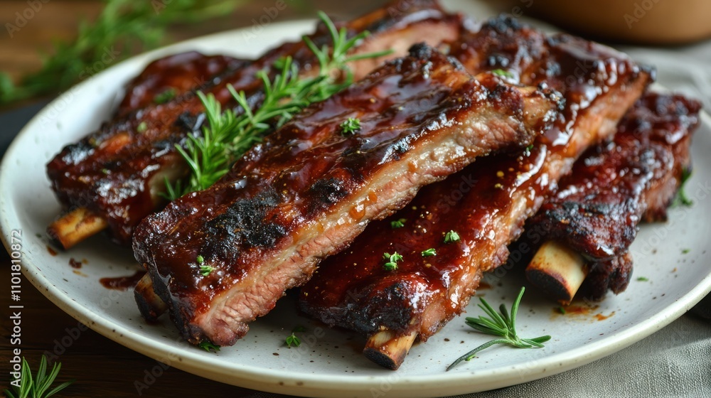 Delicious Glazed Pork Ribs On A Plate Delicious Glazed Pork Ribs On A Plate