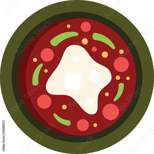 This vector illustration features a delicious soup dish served in a bowl, perfect for projects related to food, dining, and culinary arts
