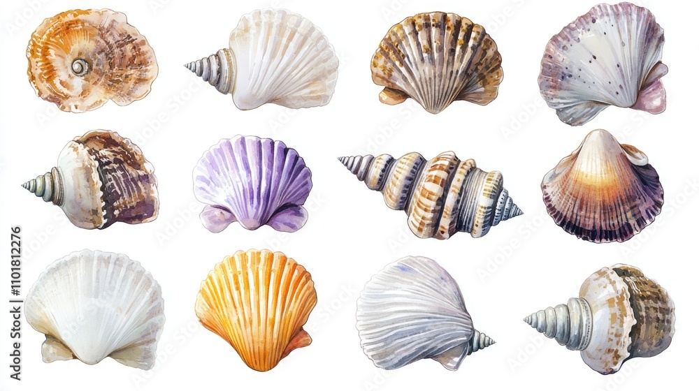 A assortment of seashells on a clean white surface A assortment of seashells on a clean white surface