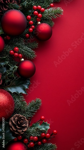 Festive red and green arrangement for holiday celebrations and winter decorat...