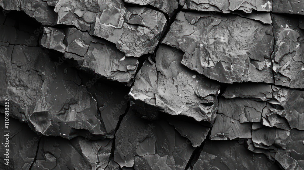 Close-up of textured, cracked black surface resembling natural stone or mineral layers. Close-up of textured, cracked black surface resembling natural stone or mineral layers.