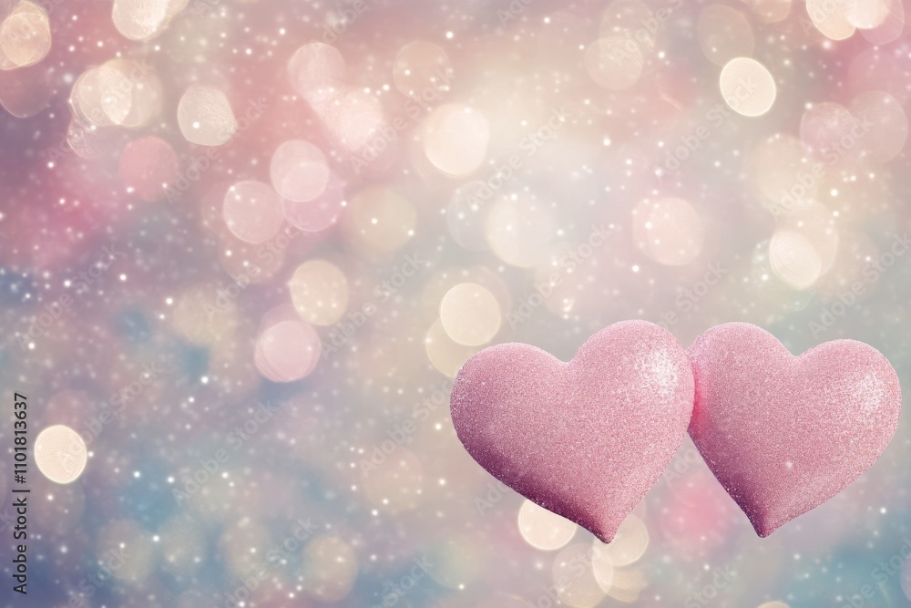 Pink heart decorations on a soft background with bokeh lights for celebrating love Pink heart decorations on a soft background with bokeh lights for celebrating love