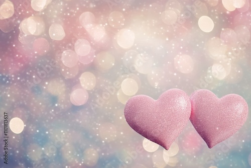 Pink heart decorations on a soft background with bokeh lights for celebrating love