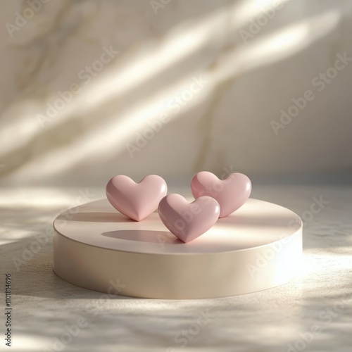 Romantic setting with floating heart shapes in a serene environment