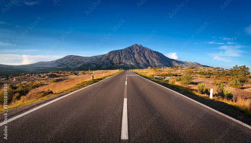 Fototapeta premium long empty road with a mountain in the background