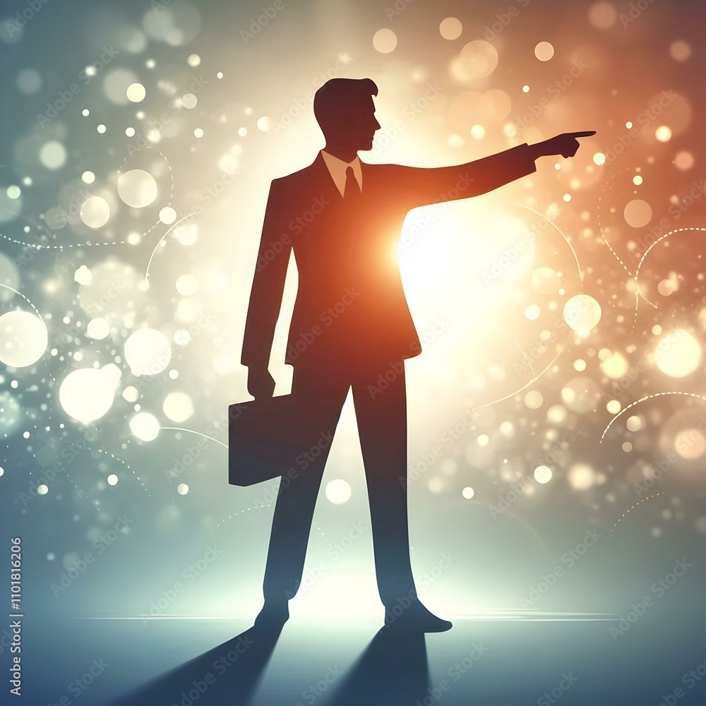 Flat Silhouette Leader Pointing Forward on Bokeh Background - Abstract Image for Business Ads Flat Silhouette Leader Pointing Forward on Bokeh Background - Abstract Image for Business Ads