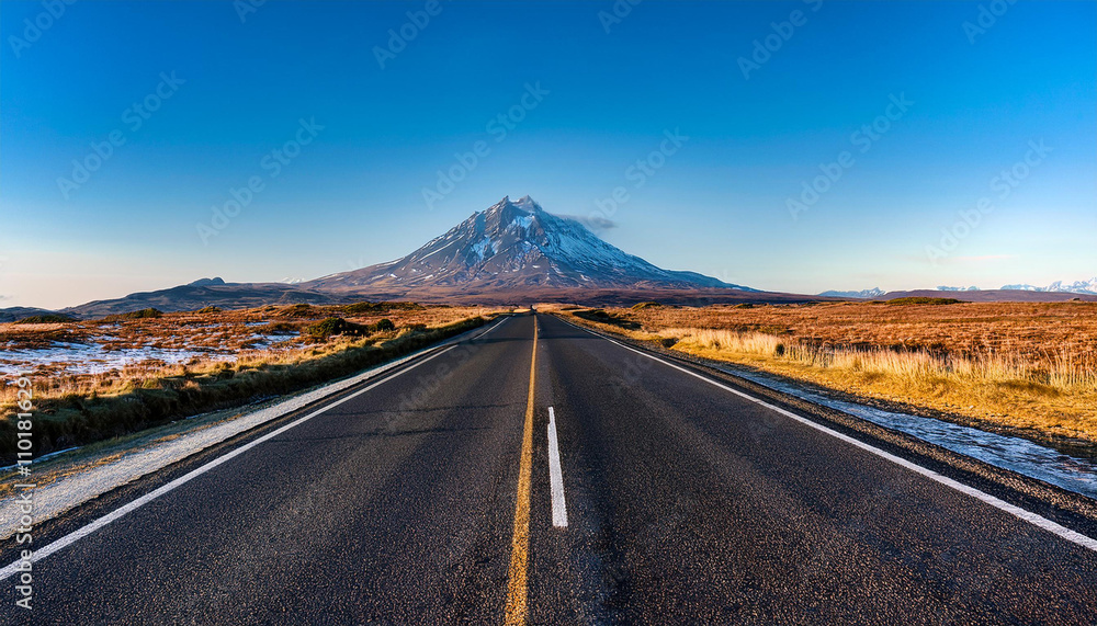 Fototapeta premium long empty road with a mountain in the background
