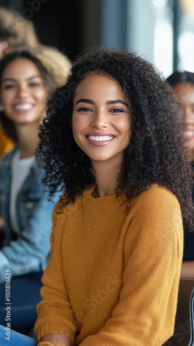 Group of friends sharing smiles in a bright indoor space during a social gath...