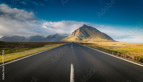 long empty road with a mountain in the background