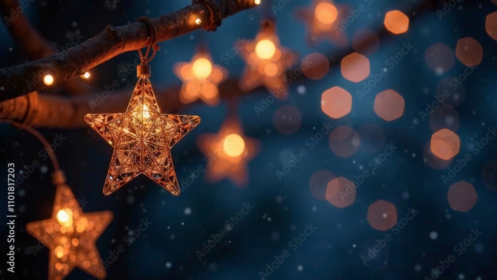 Burning woven stars on branches. Burning woven stars on branches.