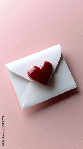 Creative heart themed envelope on a pink background with decorative beads and...