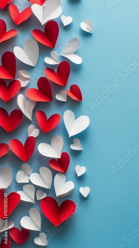 Colorful paper hearts create a stylish wall decoration for special occasions