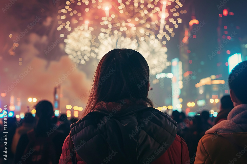 People celebrating the arrival of the New Year with fireworks and lights ai generative People celebrating the arrival of the New Year with fireworks and lights ai generative