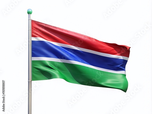 Minimalist Representation of the Gambia National Flag on a Clean White Background, Highlighting Colors and Design Elements for Artistic and Educational Purposes