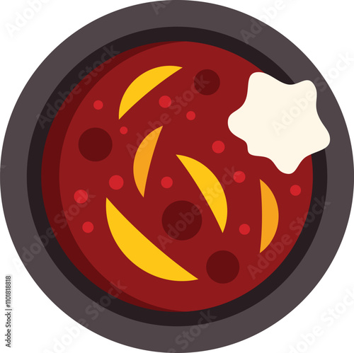 Hot delicious soup served in black round bowl with sour cream or yogurt on top