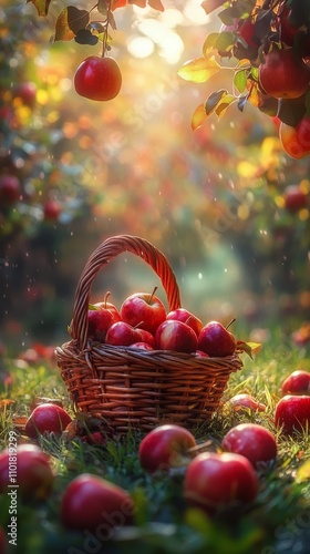 Bountiful apple harvest in a sunlit orchard during autumn season