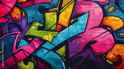 Wallpaper Mural A vibrant graffiti mural showcasing dynamic colors and abstract shapes, highlighting urban artistic expression. Torontodigital.ca