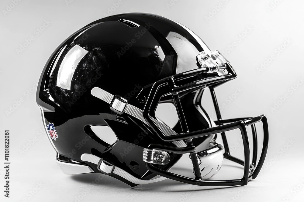 Fototapeta premium A close-up shot of a black football helmet on a white background, great for sports-themed designs or illustrations