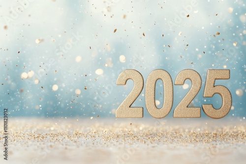 Celebration of the New Year 2025 with sparkling gold decorations and festivities