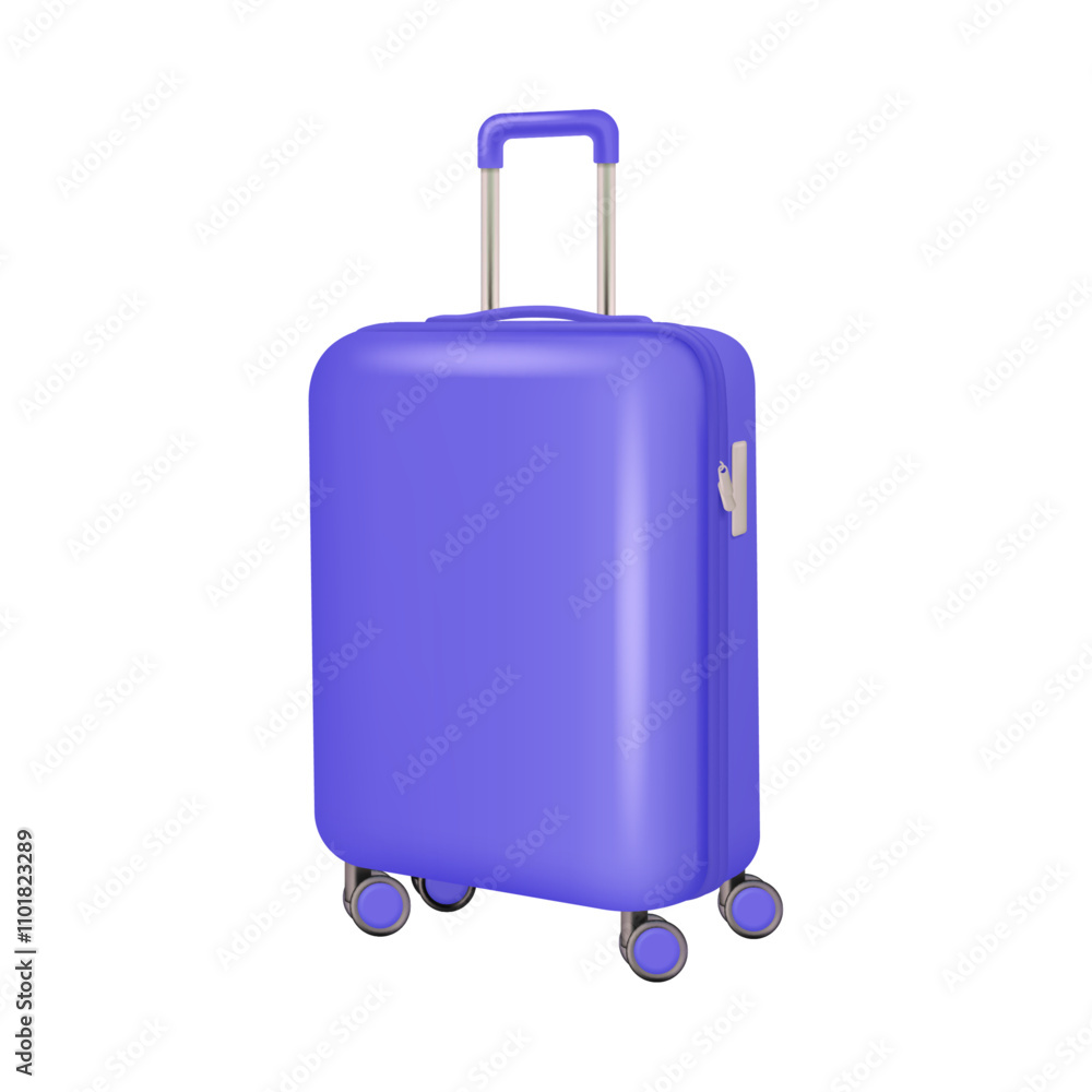 Suitcase with wheels and handle, isolated realistic baggage for traveling and trips. Vector packed bag for vacation or trip, plastic luggage with zipper. Handbag with personal belonging Suitcase with wheels and handle, isolated realistic baggage for traveling and trips. Vector packed bag for vacation or trip, plastic luggage with zipper. Handbag with personal belonging