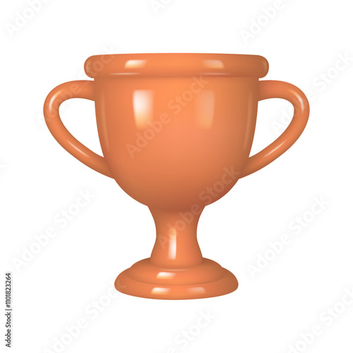 Bronze trophy cup, winner prize championship award 3D illustration in realistic style. Vector sport competition 3rd place prize, success concept. Tournament and championship goblet