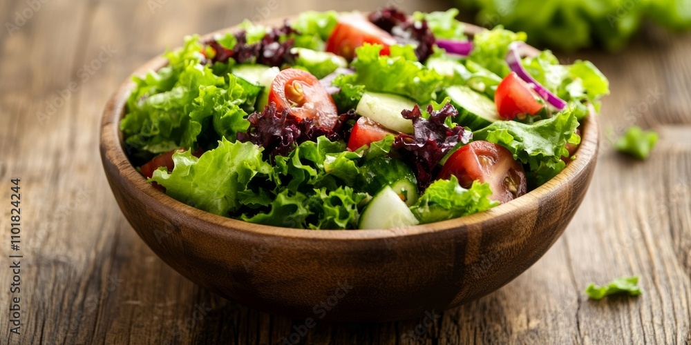 Rustic wooden table with a vibrant salad Rustic wooden table with a vibrant salad