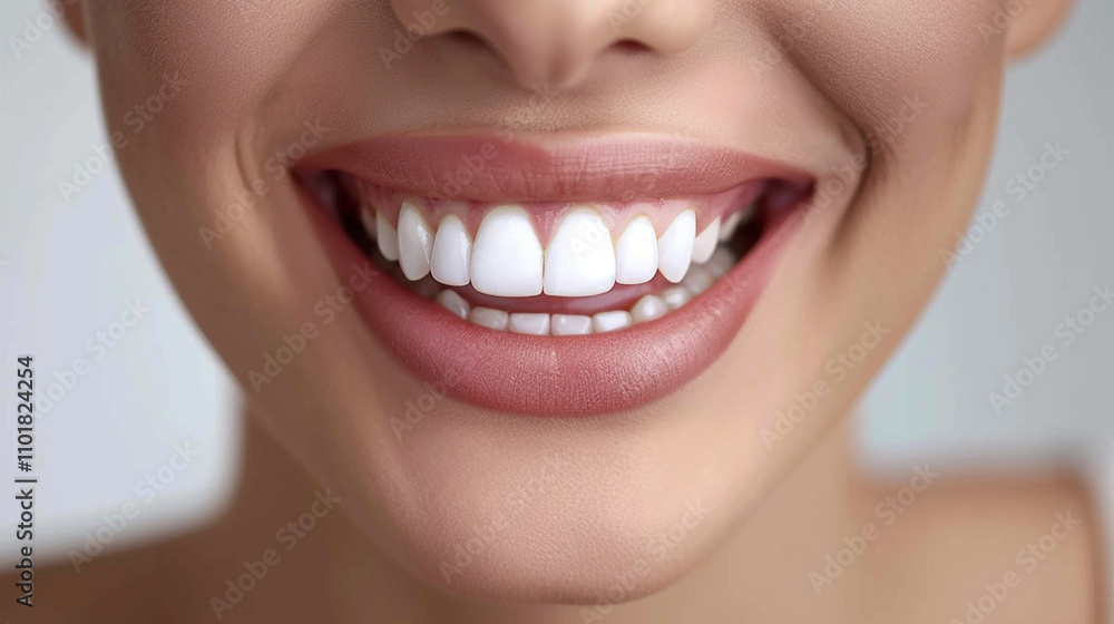 Obraz premium Close-Up of a Woman's Smile with Perfectly White Teeth