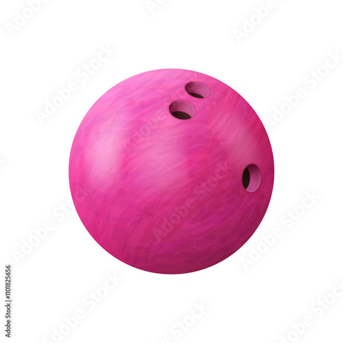 Bowling ball with holes, hobby leisure sport equipment, glossy sphere. Sports and leisure activities, hobby and training, entertainment. Vector illustration in flat style