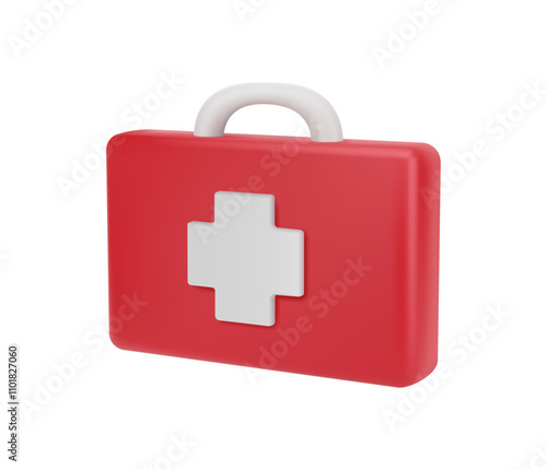 First aid realistic 3d kit with medicine, isolated medical box or container with pills, capsules and other medical items to help people at emergency situations. Assistance and saving life