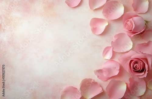Beautiful arrangement of pink roses in soft light on a delicate background