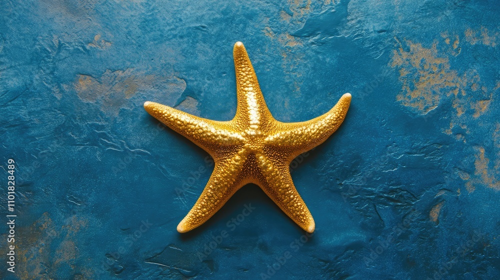 Golden Starfish on a Blue Background Golden Starfish on a Blue Background