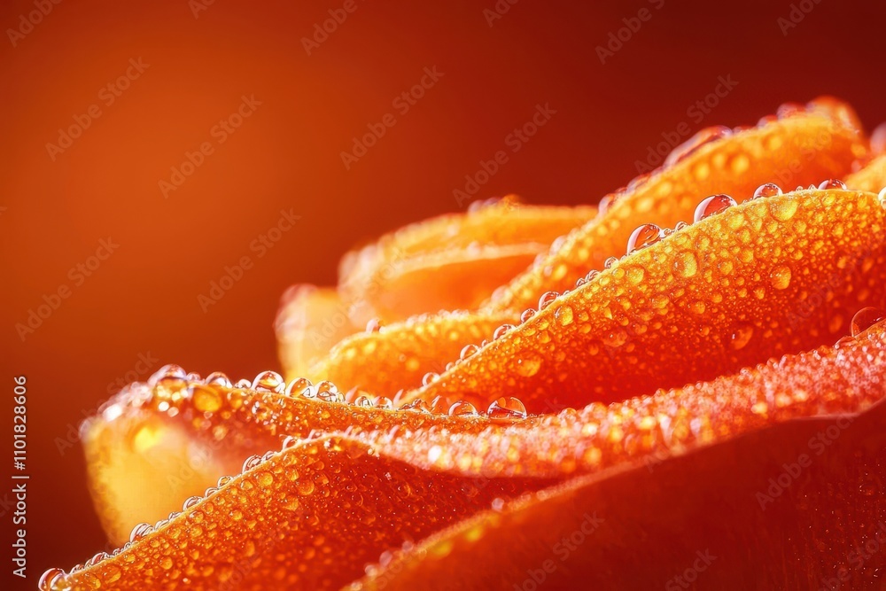 A close-up of an orange rose petal adorned with glistening water droplets, set against a warm, blurred background. A close-up of an orange rose petal adorned with glistening water droplets, set against a warm, blurred background.