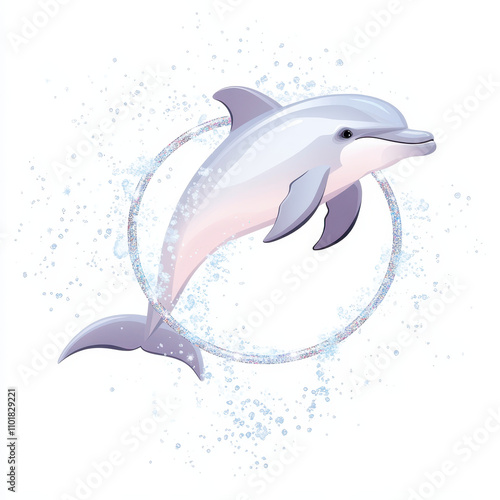 Wallpaper Mural cartoon dolphin gracefully jumps through sparkling hoop, surrounded by splashes of water, creating joyful and playful scene Torontodigital.ca