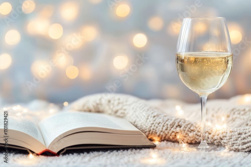 Relaxing evening with a book and a glass of wine in a cozy setting