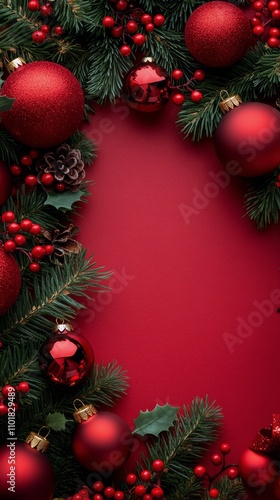 Festive red and green arrangement for holiday celebrations and winter decorat...