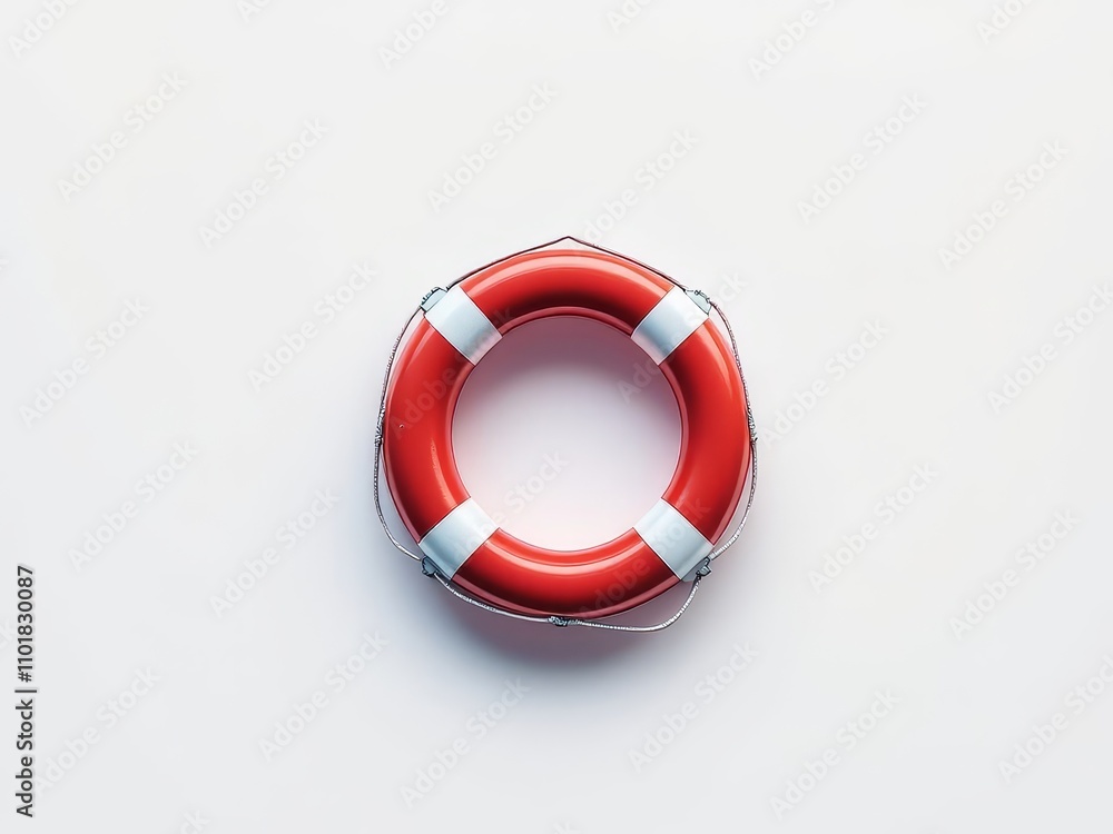 Red and white life preserver, overhead shot. Red and white life preserver, overhead shot.