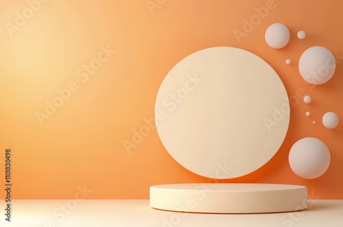 Elegant round display stand with soft background and decorative branch in ser...
