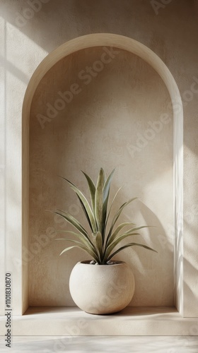 Indoor plant in minimalistic decor with sunlight casting shadows in a cozy co...