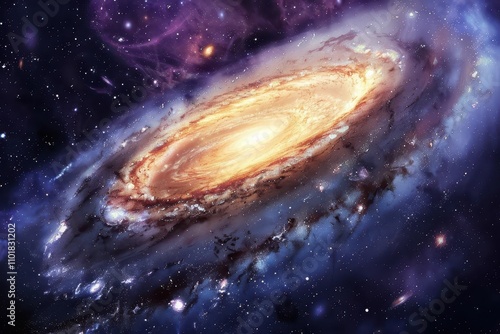 Colorful spiral galaxy in deep space with stars and dust photo