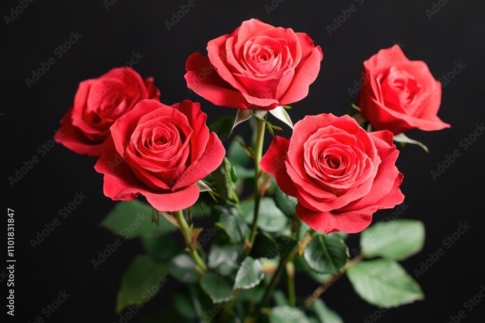 A bouquet of fresh red roses arranged in a decorative vase A bouquet of fresh red roses arranged in a decorative vase
