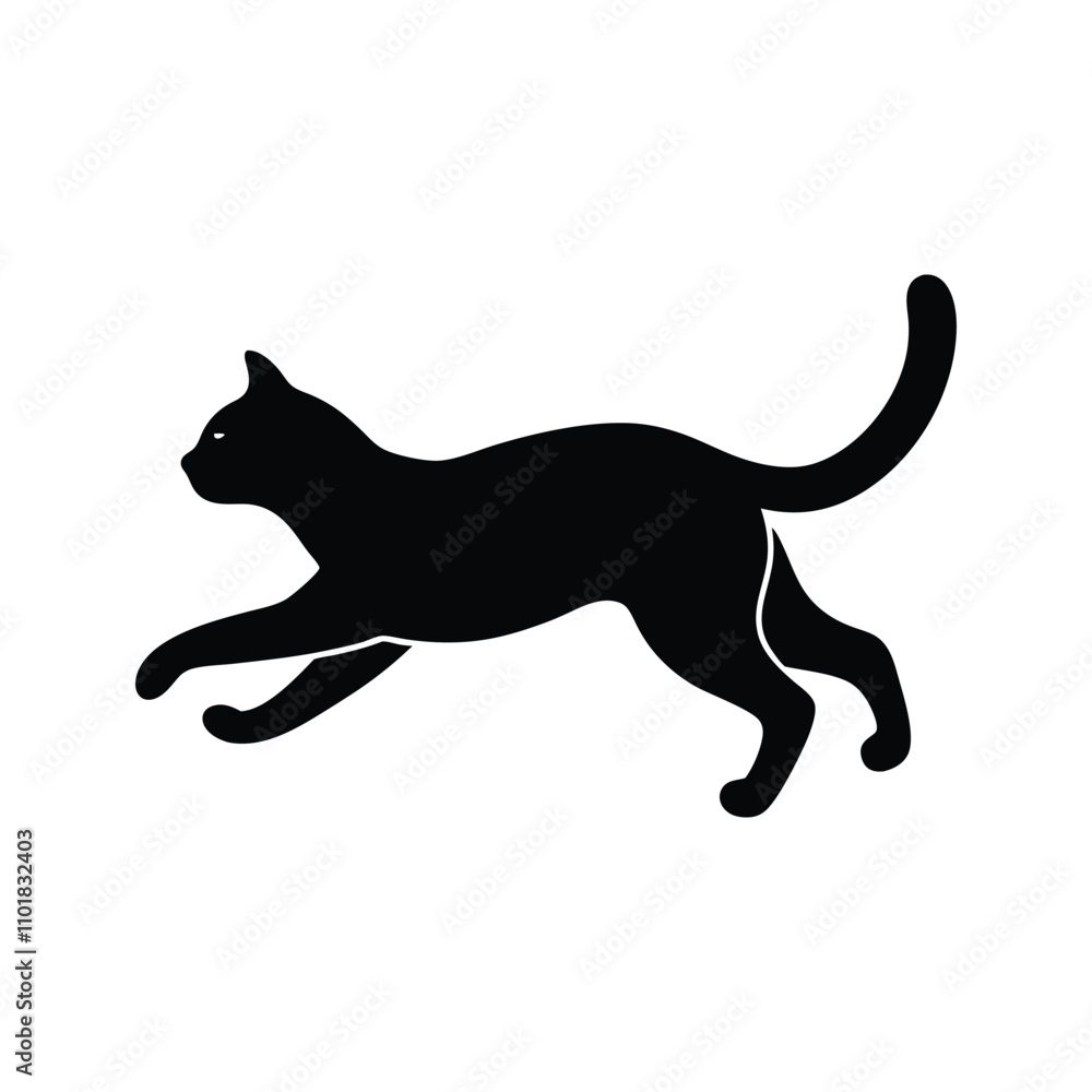 Silhouette of a Cat walking, Jumping and running in Motion Silhouette of a Cat walking, Jumping and running in Motion