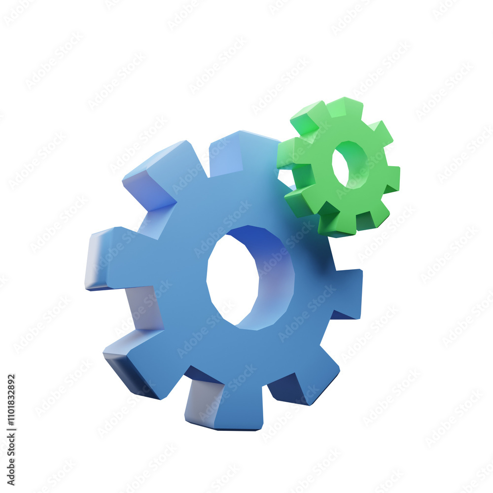 Team, technical support, gear 3d icon render illustration Isolated on Transparent Png Background