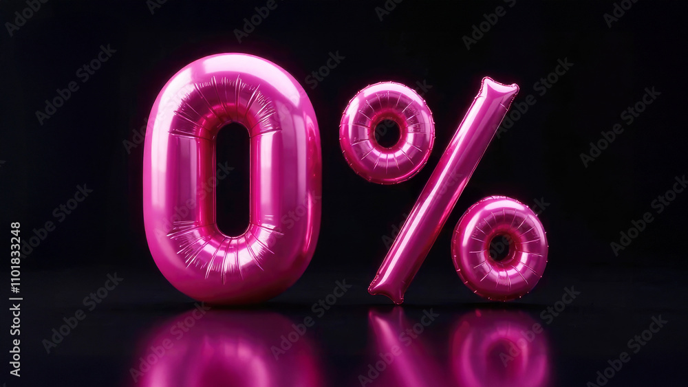 The figure numeral 0 % with 3d pink effect on a black mirrored background. Zero percent. Concept of interest free promotion, bargain offer, discounts, clearance sale The figure numeral 0 % with 3d pink effect on a black mirrored background. Zero percent. Concept of interest free promotion, bargain offer, discounts, clearance sale