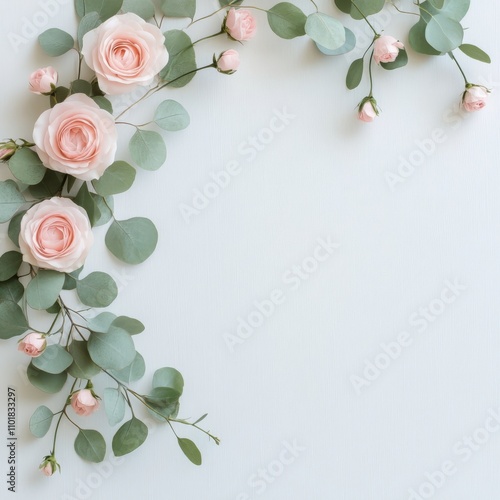 Elegant floral arrangement with pink roses and greenery on a light background