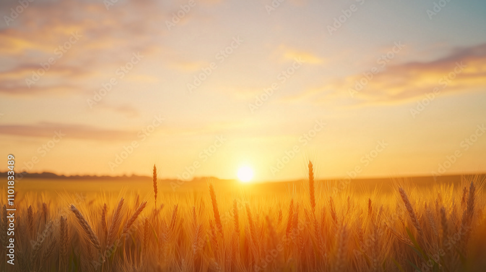 Golden wheat field at sunset, with warm hues and serene atmosphere. Golden wheat field at sunset, with warm hues and serene atmosphere.