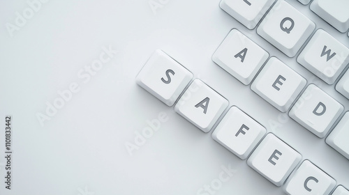 Close-up of white keyboard keys forming the word 