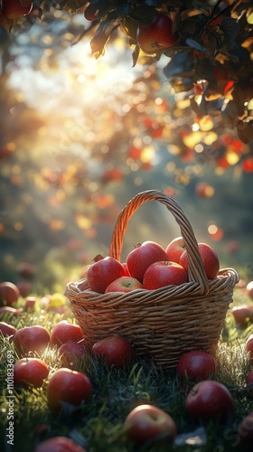 Bountiful apple harvest in a sunlit orchard during autumn season