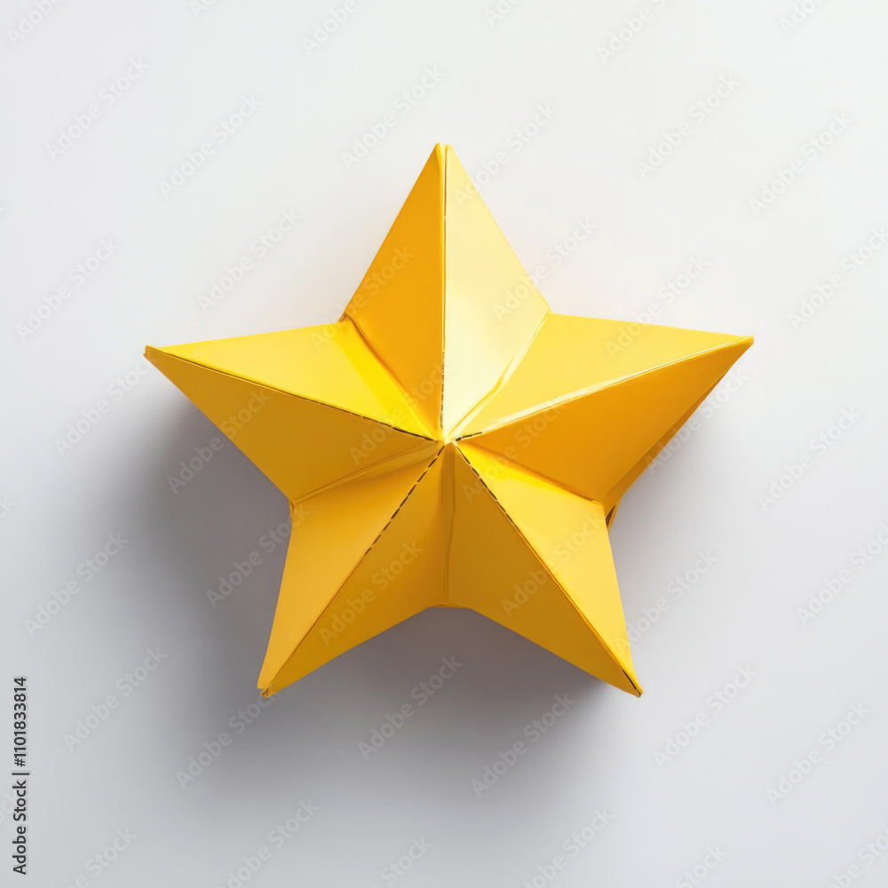 A meticulously folded origami yellow paper star showcasing precision and elegance, capturing the essence of detailed craftsmanship and artistic creativity. A meticulously folded origami yellow paper star showcasing precision and elegance, capturing the essence of detailed craftsmanship and artistic creativity.