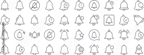 Bell with Items Thin Icons Collection. Editable Stroke. Suitable for Web Sites, Books, Cards, Apps