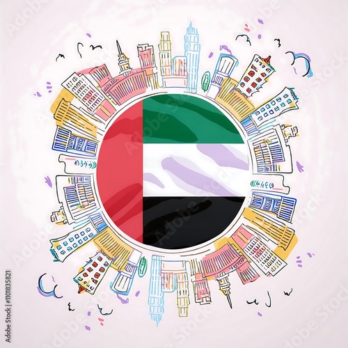 UAE National day, National Day of United Arab Emirates. National Day Concept Design, flag of united Arab emirates in desert background, wave flag of UAE, flag day
 photo